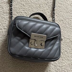 Michael Khors Crossbody Bag - dark gray leather with silver hardware